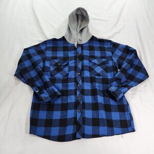 Mountain Expeditions Men's Blue Plaid Flannel Hoodie Large